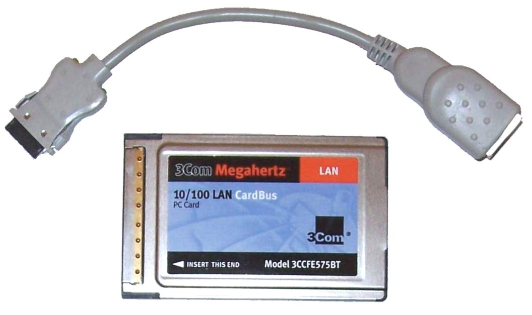 Iksco : Product : 3Com Megahertz 10/100 LAN PCMCIA PC Card 3CCFE575BT  network adapter with dongle (cable) for laptops